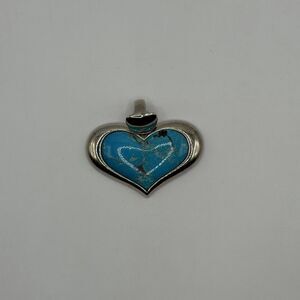 925 Sterling Silver Turquoise Heart Pendant Large Statement NEW